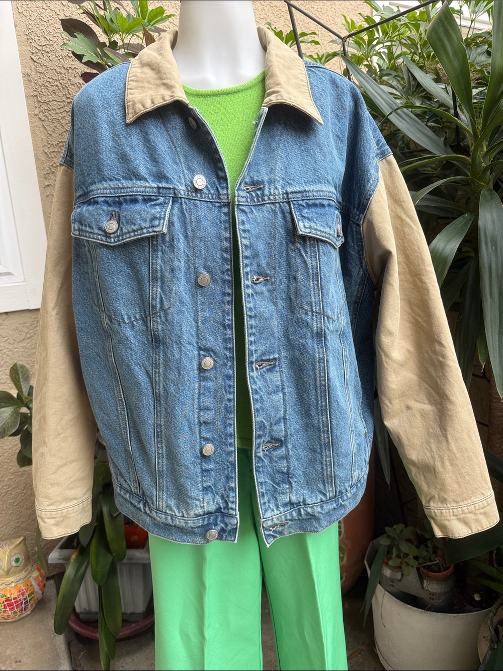 New PacSun Two-Tone Denim Jacket with Tan Sleeves - Blue/Tan